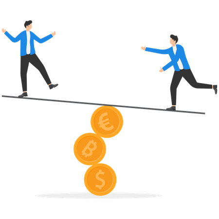 Businessman balances between wealth  Illustration
