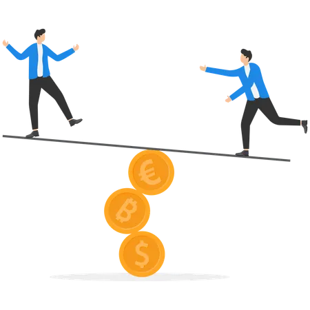Businessman balances between wealth  Illustration