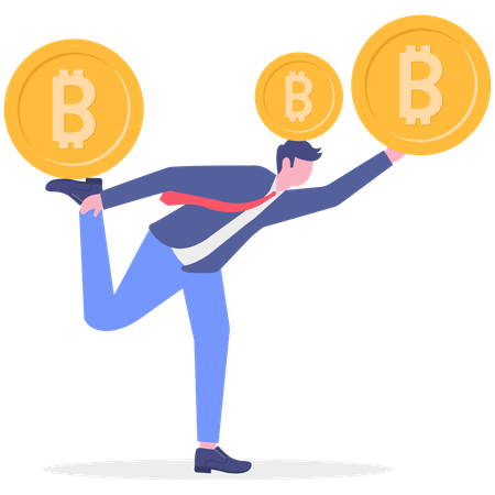Businessman balances Bitcoin money  Illustration