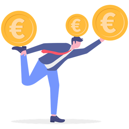 Businessman balances Euro money  Illustration