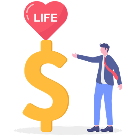 Businessman balances family with money  Illustration