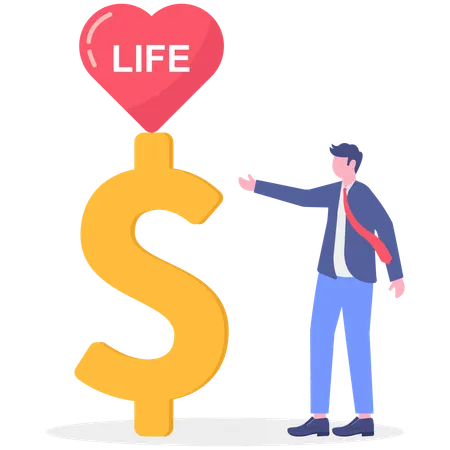 Businessman balances family with money  Illustration