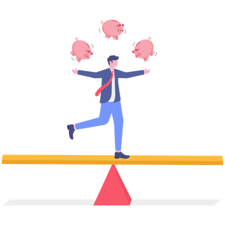 Businessman balances his personal savings  Illustration