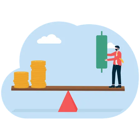 Businessman balances money and graphical data  Illustration