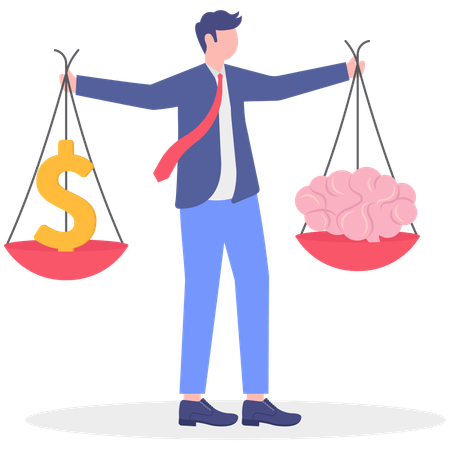 Businessman balances money and idea  Illustration