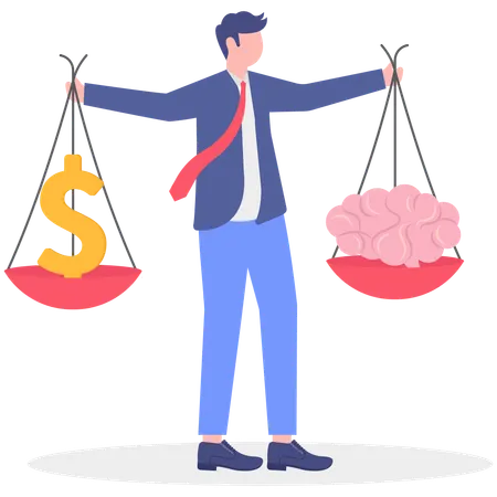 Businessman balances money and idea  Illustration