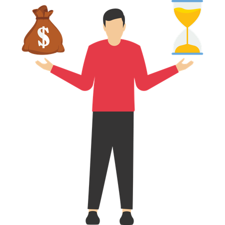 Businessman balances money and time  Ilustración
