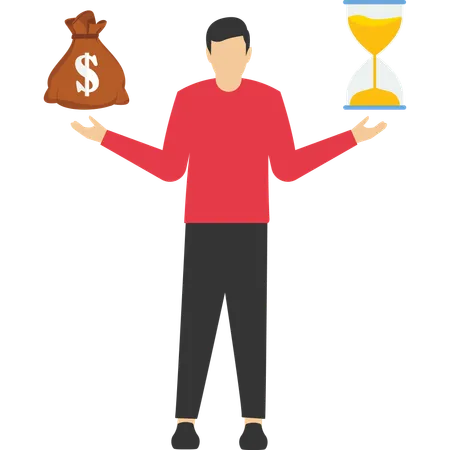 Businessman balances money and time  Ilustración