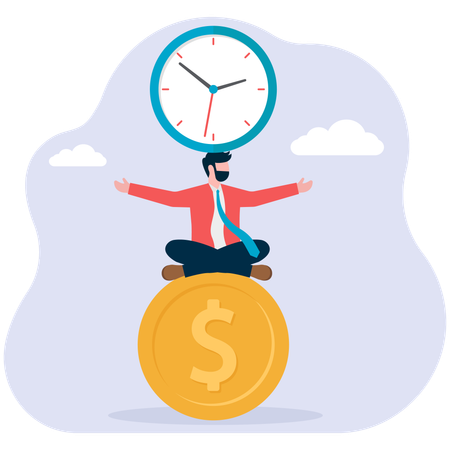 Businessman balances money and time  Illustration