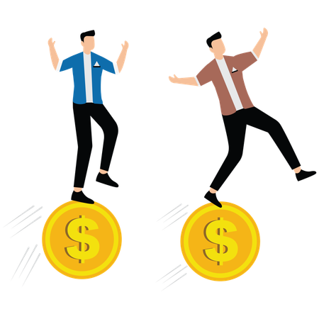 Businessman balances on dollar coin  Illustration