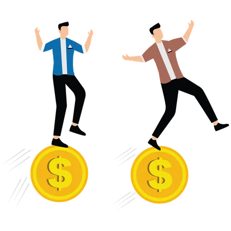Businessman balances on dollar coin  Illustration