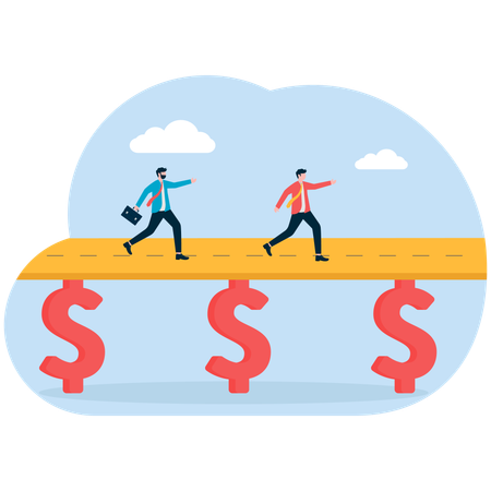 Businessman balances on dollar coin  Illustration