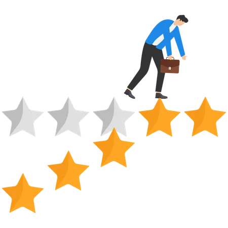 Businessman balances on falling stars of rating  Illustration