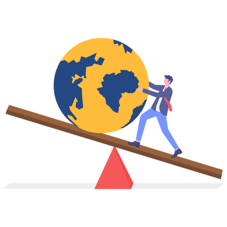 Businessman balances planet earth temperature  Illustration
