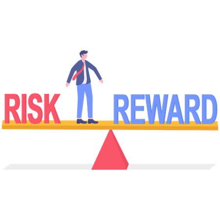 Businessman balances risk and reward  Illustration