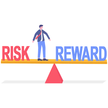 Businessman balances risk and reward  Illustration