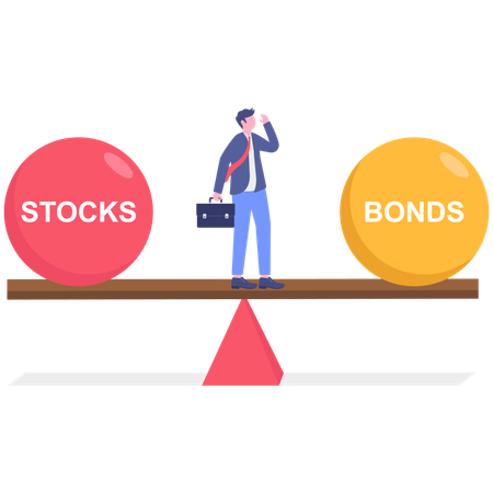 Businessman balances stocks and bonds  Illustration