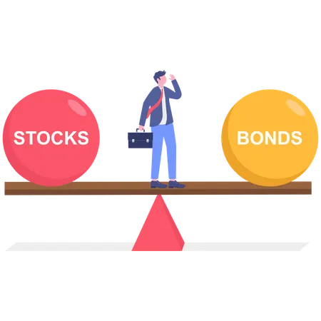 Businessman balances stocks and bonds  Illustration
