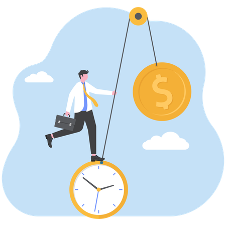 Businessman balances time and money  Illustration