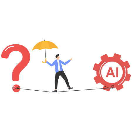 Businessman balances with AI  Illustration
