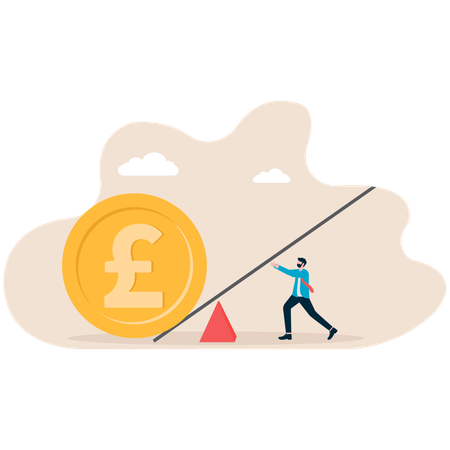 Businessman balances with Euro coin  Illustration