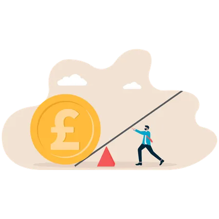 Businessman balances with Euro coin  Illustration