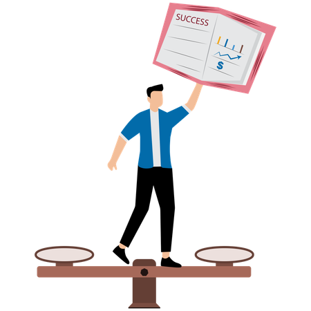 Businessman balances work and education on scales  Illustration