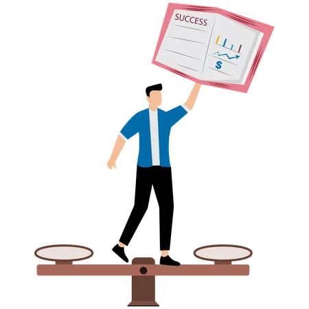 Businessman balances work and education on scales  Illustration