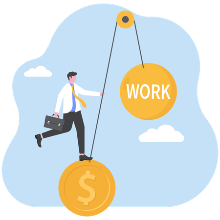 Businessman balances work and money  Illustration