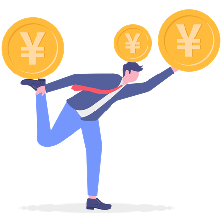 Businessman balances Yen money  Illustration