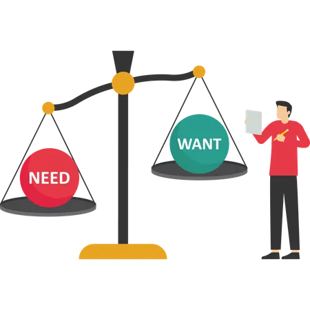 Businessman Balancing Between Need And Want Business Concept Illustration