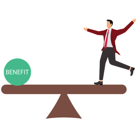 Businessman balancing between Risk and benefit  Illustration
