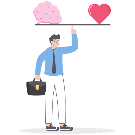 Businessman balancing brain and heart  Illustration