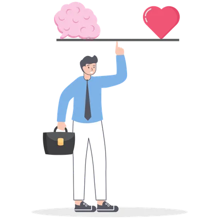 Businessman balancing brain and heart  Illustration