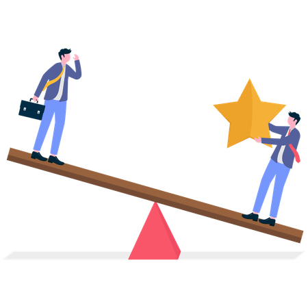 Businessman balancing business review  Illustration