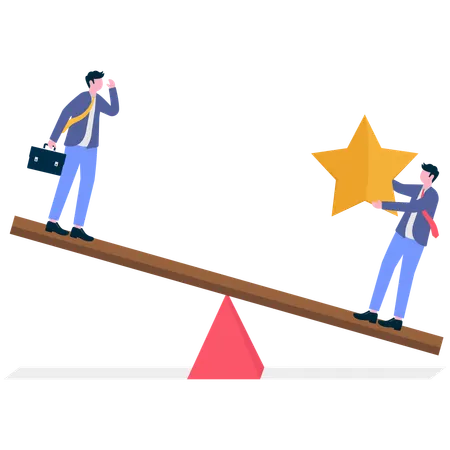 Businessman balancing business review  Illustration