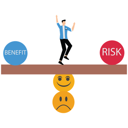 Businessman balancing business risk and benefit  Illustration