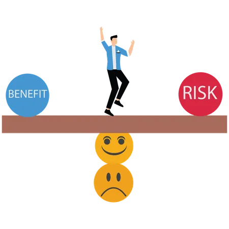 Businessman balancing business risk and benefit  Illustration