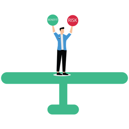 Businessman balancing business risk and benefit  Illustration