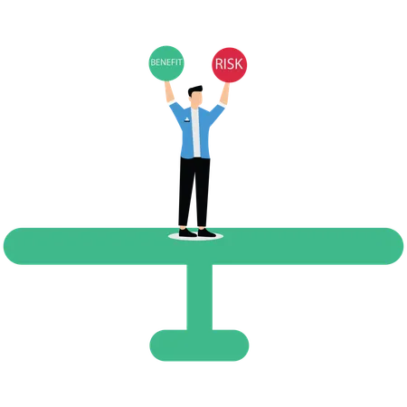 Businessman balancing business risk and benefit  Illustration