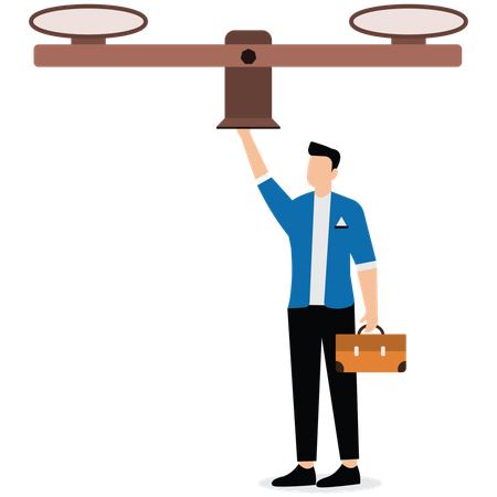 Businessman balancing business scale  Illustration