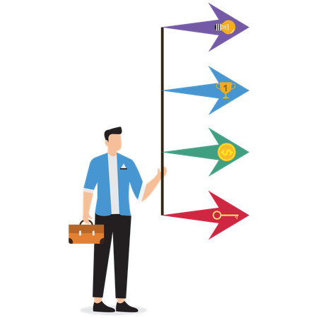 Businessman balancing career decisions  Illustration