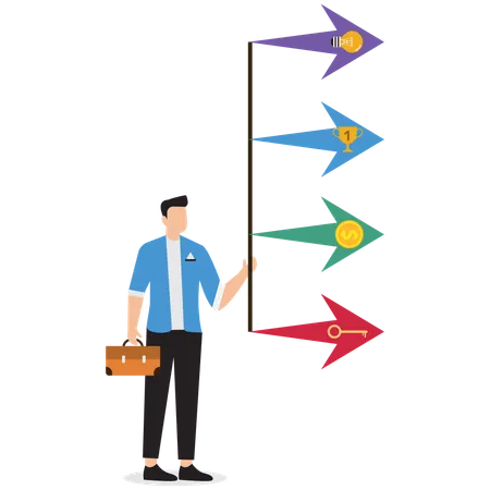 Businessman balancing career decisions  Illustration