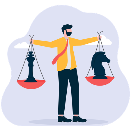 Businessman balancing chess piece  Illustration
