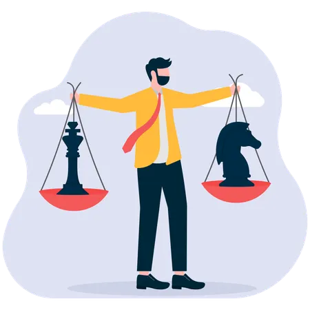 Businessman balancing chess piece  Illustration