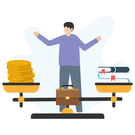 Businessman balancing education and finance  Illustration