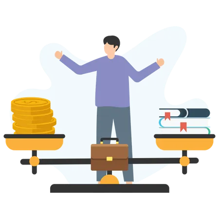 Businessman balancing education and finance  Illustration