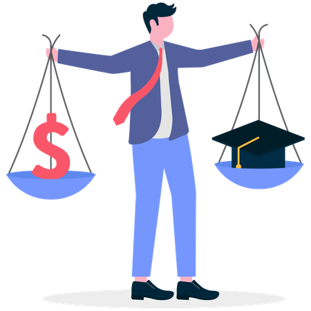Businessman balancing finance and study  Illustration