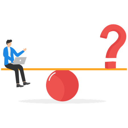 Businessman balancing his work with question  Illustration