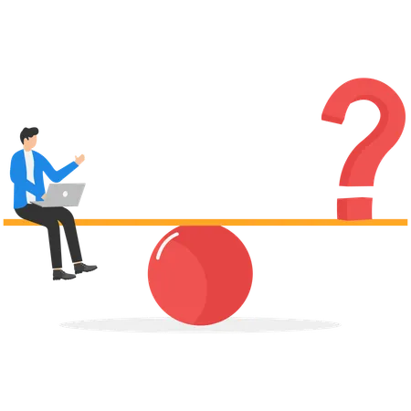 Businessman balancing his work with question  Illustration